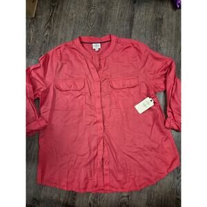 St John's Bay NWT Vermillion Red Classic Button Front Down Women's Shirt XXL